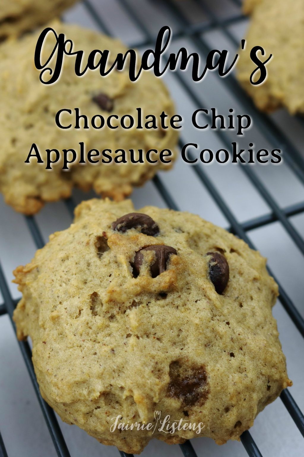 Floating Chocolate Chip Applesauce Cookies – Jaimie Listens: Soft and spongy chocolate chip cookies that everyone fights over! They are a hybrid of chocolate chip banana bread and regular chocolate chip cookies. The perfect cookie if you like them to be soft and stay soft without being undercooked. Grandma always had these cookies ready for us when we would come to visit.