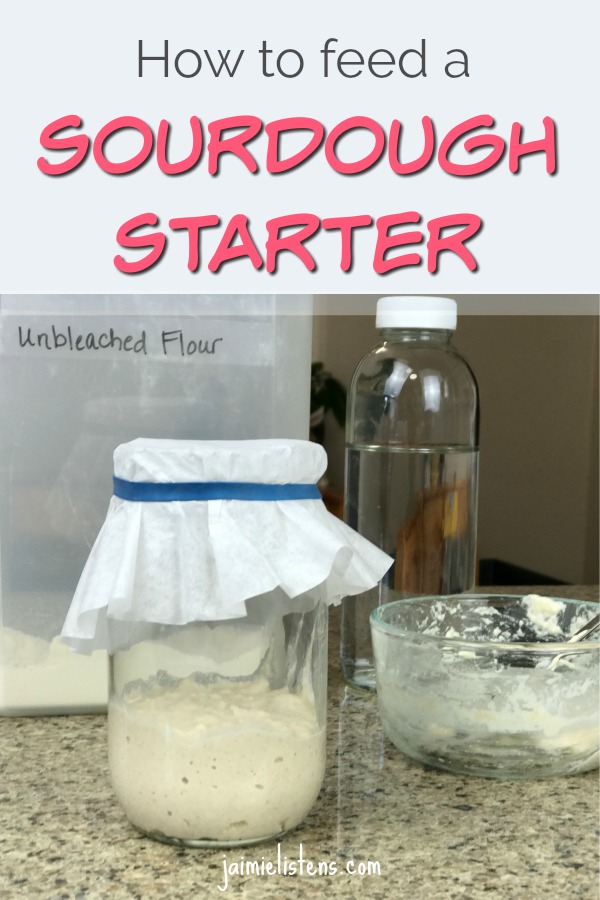 Feeding Sourdough Starter in 5 minutes! - Jaimie Listens: Maintaining a sourdough starter is easy, fast and cheap! Here are four steps plus tips to keep your starter happy in less time.