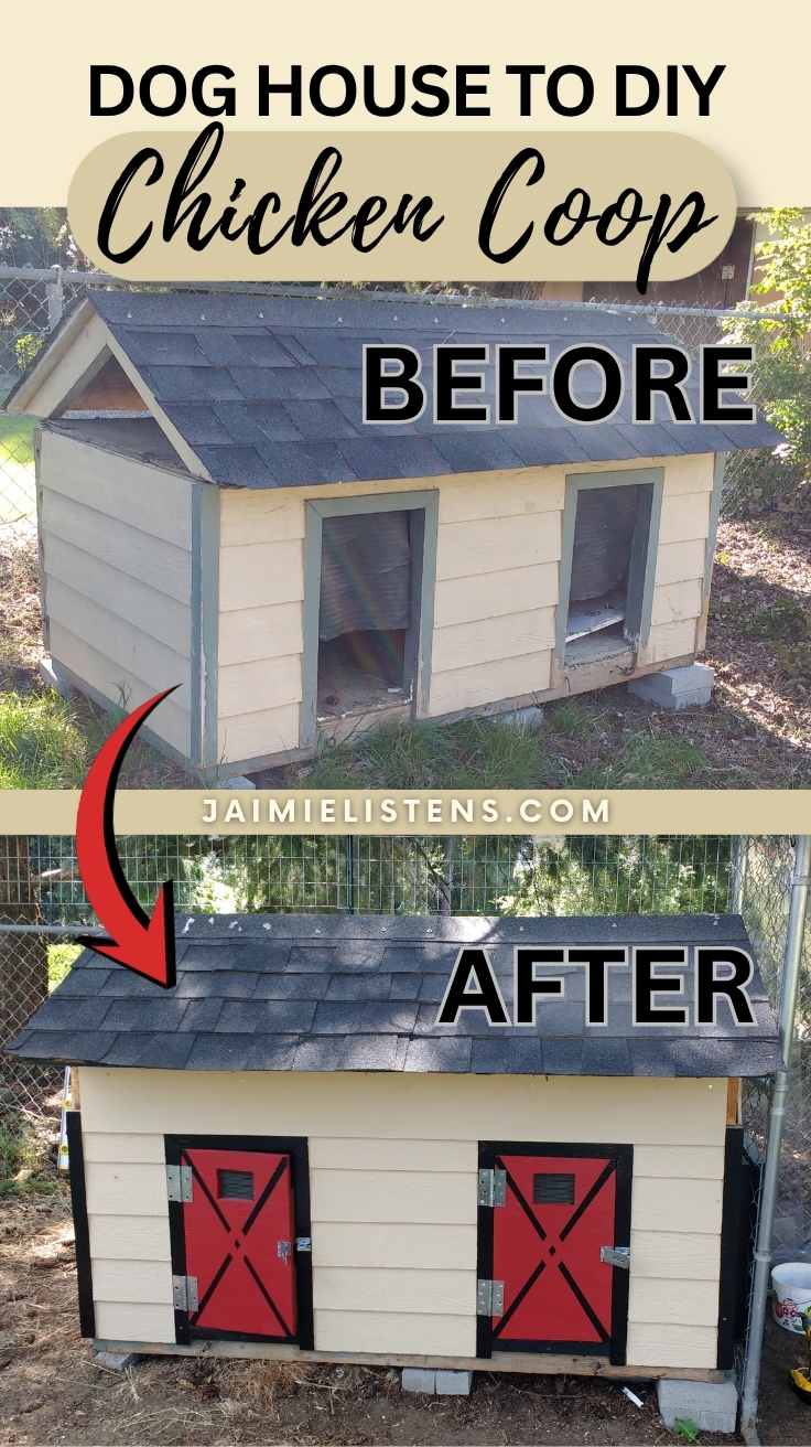 Image showing the before and after of turning a dog house into a chicken coop.