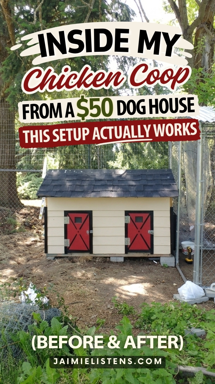 $50 Craigslist dog house turned into a chicken coop.