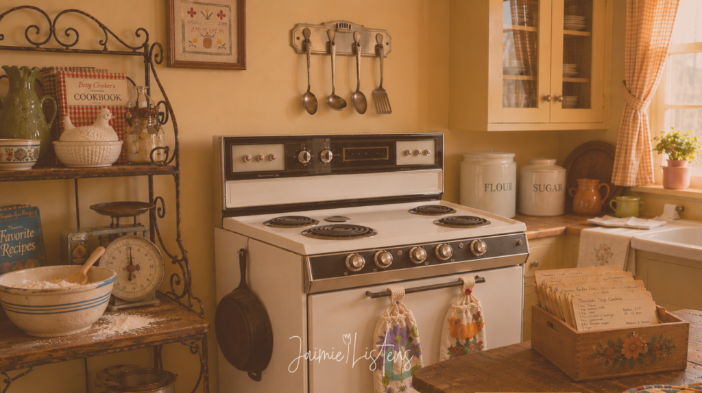 Warm vintage grandma house aesthetic kitchen being prepped for baking.