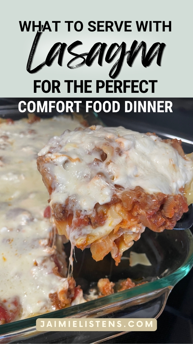 Slice of cheesy homemade lasagna recipe with cottage cheese served on a plate with melted mozzarella stretching from the pan.