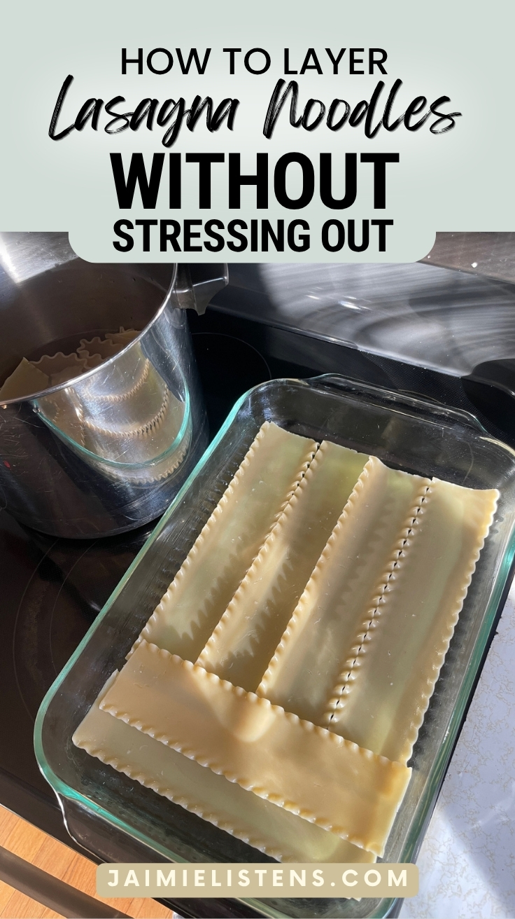 Lasagna noodles layered into a greased glass baking dish for homemade lasagna recipe with cottage cheese.